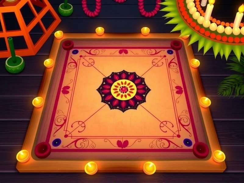 Carrom Master Diwali Theme with digital board decorated with diyas, rangoli, and festive lights
